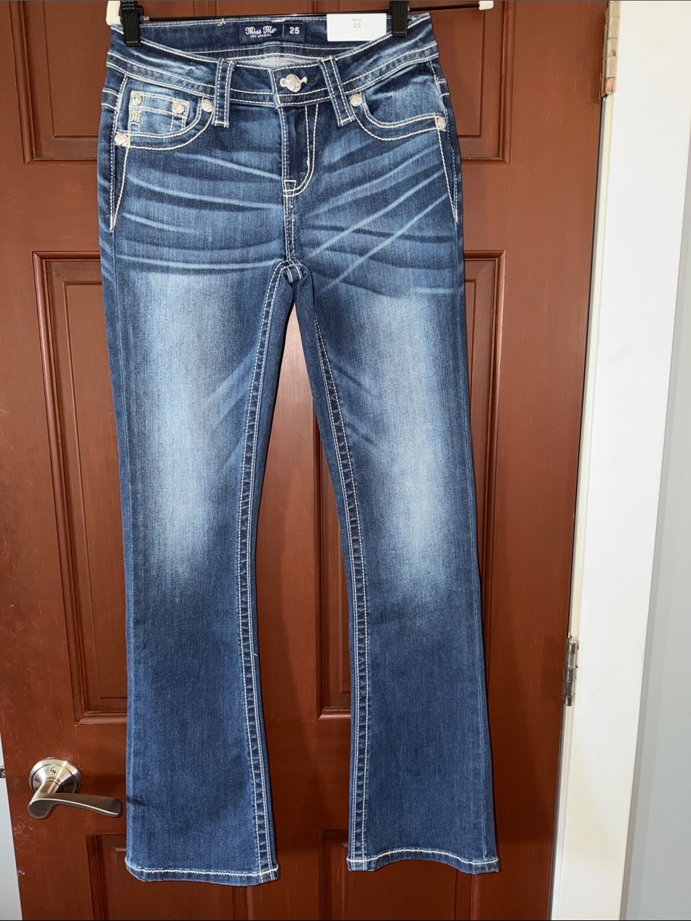 Miss Me Dark Blue Flared Jeans with Contrast Stitching
